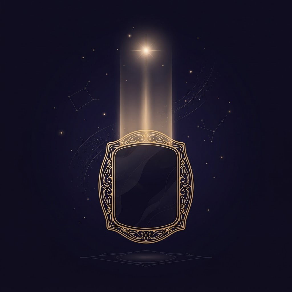 A golden connection between a photo frame and a radiant point of light